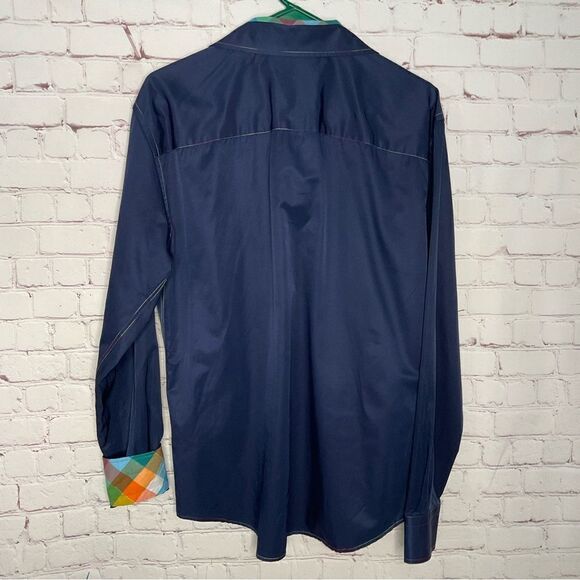 Mens MIZUMI Casual Shirt Navy Blue with Plaid Trim Classic Fit‎ Button Front XL - Picture 7 of 8